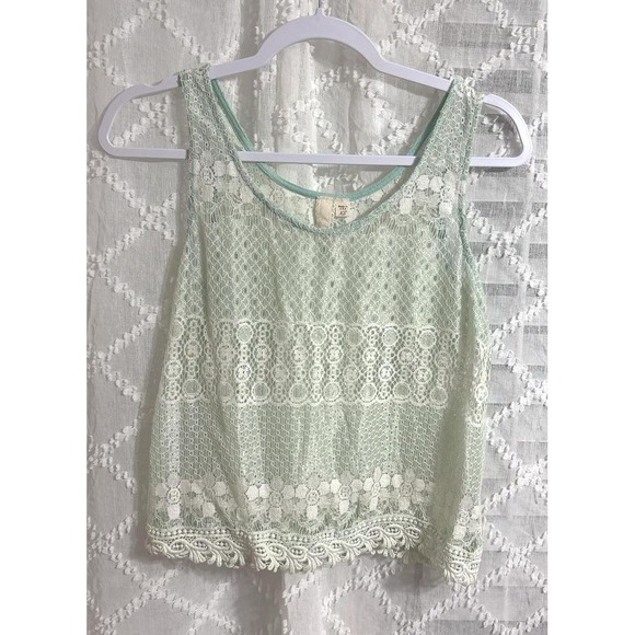 American Eagle Outfitters Tops - American Eagle Mint Green Lace Crochet Tank Top Sleeveless Scoop Neck XS Boho